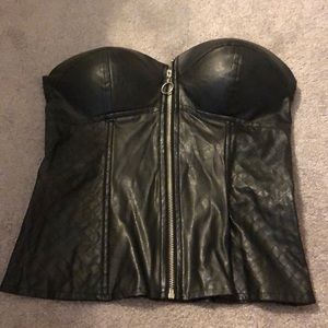 Black leather strapless top
